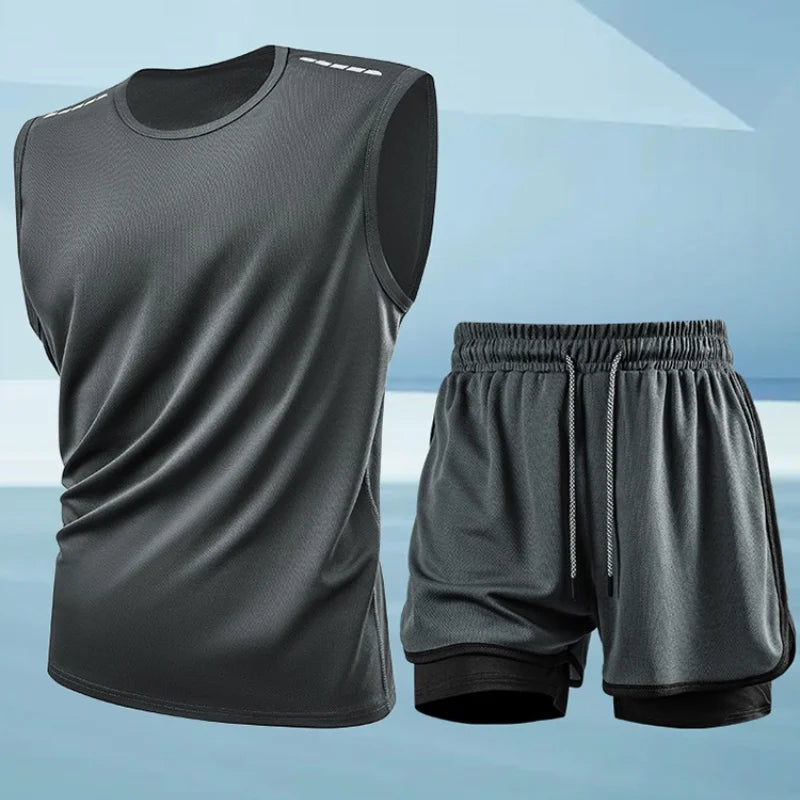 Tank Top Sets Reflective Sport Tracksuits Gym Training Cycling Jogging Men Track Suit Quick-Dry Running Fitness Suit Vest set