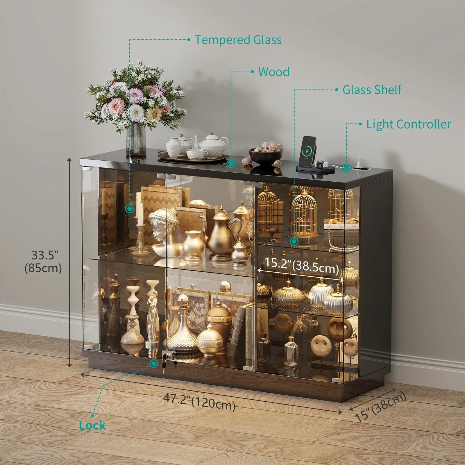 Glass Display Cases with Human Sensor and 3 Color Lights for Collectibles