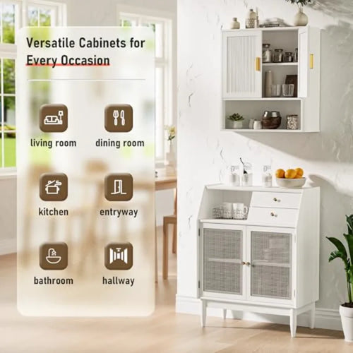 Bathroom Wall Cabinet Wall-Mounted Medicine Cabinet with Adjustable Wood Shelf Doors Floating Bathroom Cabinet Over Toilet for