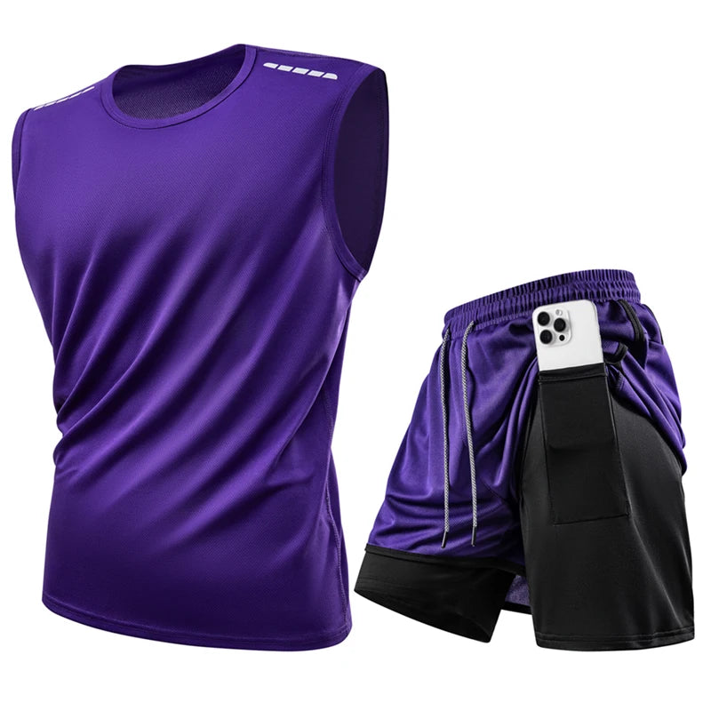 Tank Top Sets Reflective Sport Tracksuits Gym Training Cycling Jogging Men Track Suit Quick-Dry Running Fitness Suit Vest set