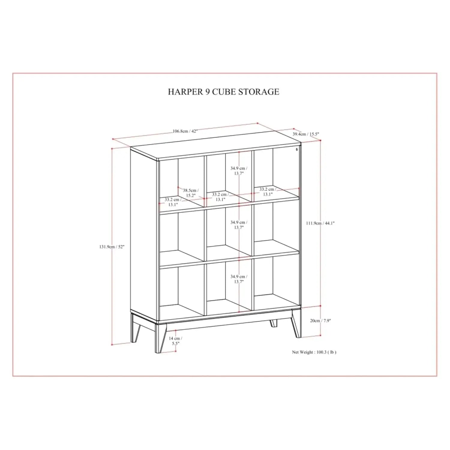 Multipurpose Display Organizer Cabinet with Slightly Tapered Legs, 9-Cube Open Storage Compartments for Living, Customized