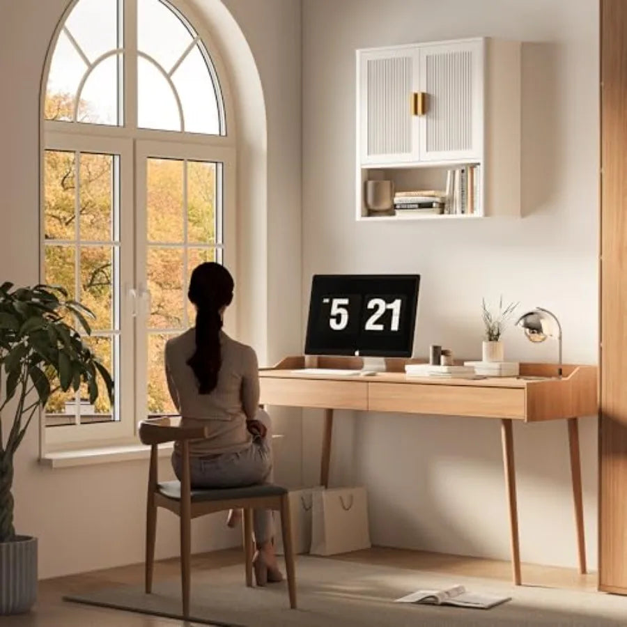 Bathroom Wall Cabinet Wall-Mounted Medicine Cabinet with Adjustable Wood Shelf Doors Floating Bathroom Cabinet Over Toilet for