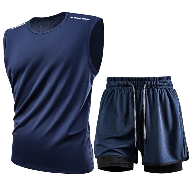 Tank Top Sets Reflective Sport Tracksuits Gym Training Cycling Jogging Men Track Suit Quick-Dry Running Fitness Suit Vest set