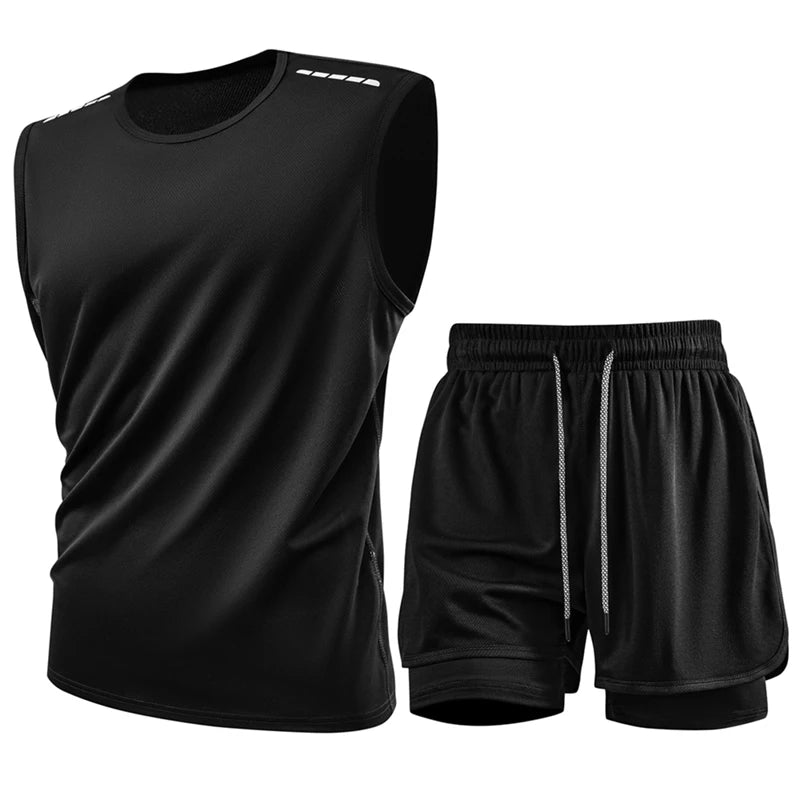 Tank Top Sets Reflective Sport Tracksuits Gym Training Cycling Jogging Men Track Suit Quick-Dry Running Fitness Suit Vest set