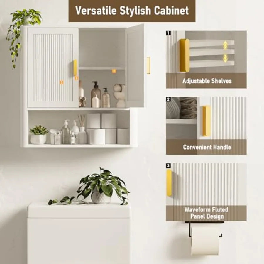 Bathroom Wall Cabinet Wall-Mounted Medicine Cabinet with Adjustable Wood Shelf Doors Floating Bathroom Cabinet Over Toilet for